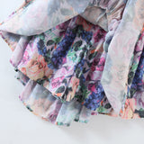 Purpdrank  Sexy Colored Floral Print Spaghetti Strap Low Waist Mini Dress Retro Pleated Hem Sling Robe With Shorts Underwear Vestidos
