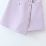 Purpdrank  Vintage Sexy Double-breasted Button Short Women Blazer High Waist Irregular Shorts Short Pants Long Sleeve Suits 2 Pieces Set