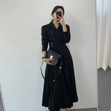 Autumn Pleated Long Sleeve Trench Dress Women Elegant Vintage Office Ladies Dresses 2024 Korean Casual Woman Dress Vestidos