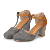 Purpdrank  Summer High Heel Sandals Shoes Women Fashion Rome Round Toe Buckle Strap Sandals Thick Heel Shoes