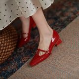 Purpdrank  New Spring/Autumn Women Pumps Patent Leather Women Shoes Square Toe Chunky Heel Shoes Carving Buckle Strap Mary Janes Shoes