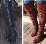 Purpdrank  Ladies shoes Women Winter Shoes Knee High Leather Boots Size 35-43 High Quality Leather Brand Women Lace up Winter Boots 689