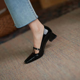 Purpdrank  New Spring/Autumn Women Pumps Patent Leather Women Shoes Square Toe Chunky Heel Shoes Carving Buckle Strap Mary Janes Shoes