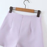 Purpdrank  Vintage Sexy Double-breasted Button Short Women Blazer High Waist Irregular Shorts Short Pants Long Sleeve Suits 2 Pieces Set