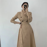Autumn Pleated Long Sleeve Trench Dress Women Elegant Vintage Office Ladies Dresses 2024 Korean Casual Woman Dress Vestidos