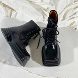 Purpdrank - Women Platform Boots PU Leather Boots Black Motorcycle Boots Female Warm Fur Autumn Winter Shoes Woman Ankle Boots