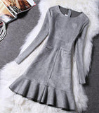 Purpdrank - New Winter Fashion Slim Women Suede Dress Long Sleeve Elegant Casual christmas dress party dresses vestidos