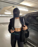 Purpdrank  Spring Autumn Free style one Button Oversized Blazer Boyfriend Vintage Women Mid Long Suit Loose Female Coat Black