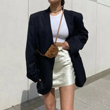 Purpdrank  Spring Autumn Free style one Button Oversized Blazer Boyfriend Vintage Women Mid Long Suit Loose Female Coat Black