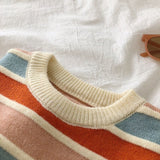 Purpdrank - New Women Stripe Sweater Autumn Winter Loose Long Sleeve Pullover Tops Korean Ladies Knitted Patchwork Korean Sweaters