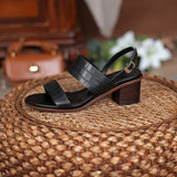 Purpdrank  Open Toe Shoes Summer Women Sandals New Fashion Buckles Genuine Leather Thick Heels Pumps Buckles Party Basic Shoes Woman