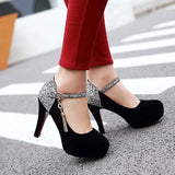 Purpdrank - Women Bling Tassel High Heels Female Velvet Shoes Platform Bottom Pumps Ladies Evening Dress Wedding Party Shoes Big Size 41 42