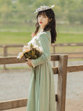 Purpdrank - Cottagecore Green Prairie Chic Dress Women Vintage Lace Patchwork Lantern Sleeve Long Maxi Dresses Retro Princess Vestido Mujer