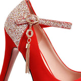 Purpdrank - Women Bling Tassel High Heels Female Velvet Shoes Platform Bottom Pumps Ladies Evening Dress Wedding Party Shoes Big Size 41 42