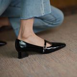 Purpdrank  New Spring/Autumn Women Pumps Patent Leather Women Shoes Square Toe Chunky Heel Shoes Carving Buckle Strap Mary Janes Shoes