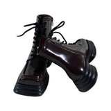 Purpdrank - Women Platform Boots PU Leather Boots Black Motorcycle Boots Female Warm Fur Autumn Winter Shoes Woman Ankle Boots
