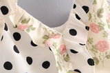 Purpdrank  Sexy Polka Dot Stitching Floral Print Splice Ruffles Summer Spaghetti Strap Dress Ruched Lacing up Mini Short Party Dresses