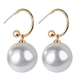 2024 Korean Trendy Elegant Shiny Round White Red Champagne Pearl Hoop Drop Earrings Circle Ball Bead Pendant Dangle Women's Gift