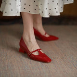 Purpdrank  New Spring/Autumn Women Pumps Patent Leather Women Shoes Square Toe Chunky Heel Shoes Carving Buckle Strap Mary Janes Shoes