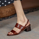 Purpdrank  Open Toe Shoes Summer Women Sandals New Fashion Buckles Genuine Leather Thick Heels Pumps Buckles Party Basic Shoes Woman