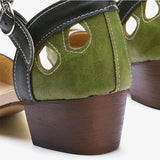 Purpdrank - Women Summer Shoes Mid Heel Hollow Out Casual Sandals Elegant Retro Ladies Pumps Ankle Color Block Buckle Straps Female Sandals