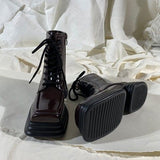 Purpdrank - Women Platform Boots PU Leather Boots Black Motorcycle Boots Female Warm Fur Autumn Winter Shoes Woman Ankle Boots