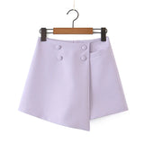 Purpdrank  Vintage Sexy Double-breasted Button Short Women Blazer High Waist Irregular Shorts Short Pants Long Sleeve Suits 2 Pieces Set