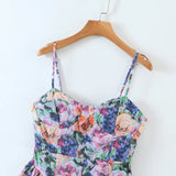 Purpdrank  Sexy Colored Floral Print Spaghetti Strap Low Waist Mini Dress Retro Pleated Hem Sling Robe With Shorts Underwear Vestidos