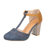 Purpdrank  Summer High Heel Sandals Shoes Women Fashion Rome Round Toe Buckle Strap Sandals Thick Heel Shoes