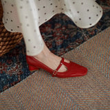 Purpdrank  New Spring/Autumn Women Pumps Patent Leather Women Shoes Square Toe Chunky Heel Shoes Carving Buckle Strap Mary Janes Shoes