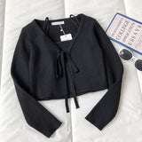 Purpdrank - Casual Fashion 2 Piece Set Women Solid V-neck Long Sleeve Lace Up Short Knitted Cardigan and Camis Knitwear Elegant