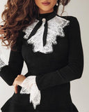 Purpdrank - 2023 Women Fashion Elegant Sexy Long Sleeve Lace Bell Sleeve Ruffle Dress OL Classic Romantic Patchwork Mini Dress