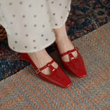 Purpdrank  New Spring/Autumn Women Pumps Patent Leather Women Shoes Square Toe Chunky Heel Shoes Carving Buckle Strap Mary Janes Shoes