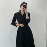 Autumn Pleated Long Sleeve Trench Dress Women Elegant Vintage Office Ladies Dresses 2024 Korean Casual Woman Dress Vestidos