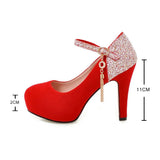 Purpdrank - Women Bling Tassel High Heels Female Velvet Shoes Platform Bottom Pumps Ladies Evening Dress Wedding Party Shoes Big Size 41 42