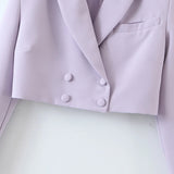 Purpdrank  Vintage Sexy Double-breasted Button Short Women Blazer High Waist Irregular Shorts Short Pants Long Sleeve Suits 2 Pieces Set