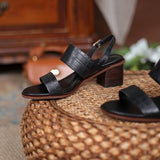 Purpdrank  Open Toe Shoes Summer Women Sandals New Fashion Buckles Genuine Leather Thick Heels Pumps Buckles Party Basic Shoes Woman