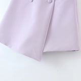 Purpdrank  Vintage Sexy Double-breasted Button Short Women Blazer High Waist Irregular Shorts Short Pants Long Sleeve Suits 2 Pieces Set