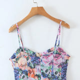 Purpdrank  Sexy Colored Floral Print Spaghetti Strap Low Waist Mini Dress Retro Pleated Hem Sling Robe With Shorts Underwear Vestidos