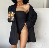 Purpdrank  Spring Autumn Free style one Button Oversized Blazer Boyfriend Vintage Women Mid Long Suit Loose Female Coat Black