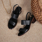 Purpdrank  Open Toe Shoes Summer Women Sandals New Fashion Buckles Genuine Leather Thick Heels Pumps Buckles Party Basic Shoes Woman