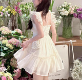 Purpdrank  French style Sweet Flying Sleeve Dresses Women Summer Advanced sense Temperament Fairy dress Waist Thin Petite Short Skirt