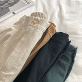 Purpdrank - Breathable Cotton Linen Shorts Japanese Retro High Waist Wide Leg Bermuda Shorts Suit Casual Summer Woman Loose