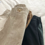 Purpdrank - Breathable Cotton Linen Shorts Japanese Retro High Waist Wide Leg Bermuda Shorts Suit Casual Summer Woman Loose
