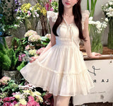 Purpdrank  French style Sweet Flying Sleeve Dresses Women Summer Advanced sense Temperament Fairy dress Waist Thin Petite Short Skirt