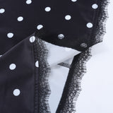 Purpdrank  Women's Sexy Polka Dot Satin Slip Mini Dress Spaghetti Strap Lace Trim Bodycon Cami Dress
