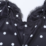 Purpdrank  Women's Sexy Polka Dot Satin Slip Mini Dress Spaghetti Strap Lace Trim Bodycon Cami Dress