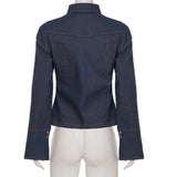 Purpdrank  Hot Girl Denim Jacket For Women Slim Fit Turn-Down Collar Long Sleeve Button Coat Trendy Split Street Party Top