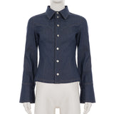 Purpdrank  Hot Girl Denim Jacket For Women Slim Fit Turn-Down Collar Long Sleeve Button Coat Trendy Split Street Party Top