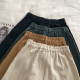 Purpdrank - Breathable Cotton Linen Shorts Japanese Retro High Waist Wide Leg Bermuda Shorts Suit Casual Summer Woman Loose